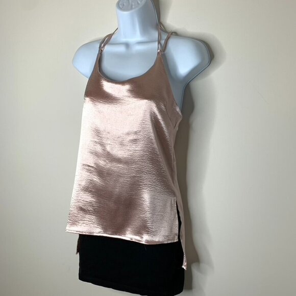 Women’s Y2K Go Girl Go Tank Top Blouse Cowl Neck Satin Pink T-strap back Small - Picture 6 of 16